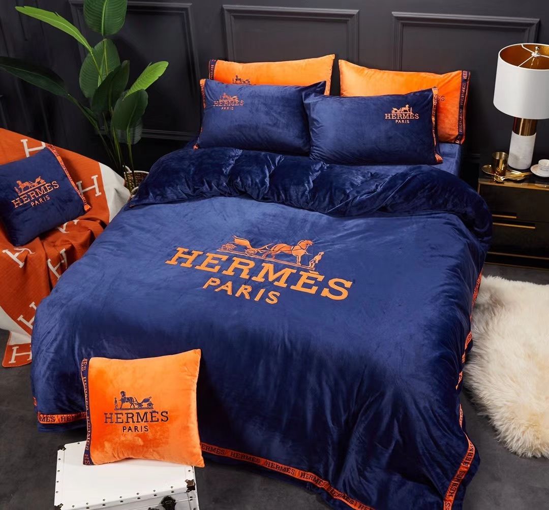 Navy Orange Design Letter Bedding Suit Fashion Boutique Winter
