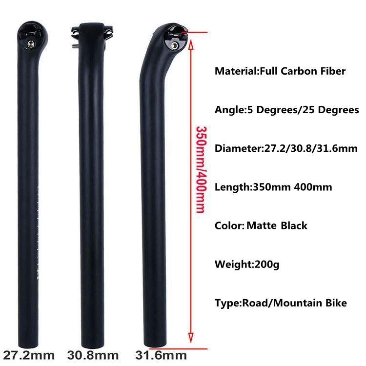 Ultra Light Bicycle Seat Post Carbon Fiber Seatpost 27.2//30.8//31.6mm Black