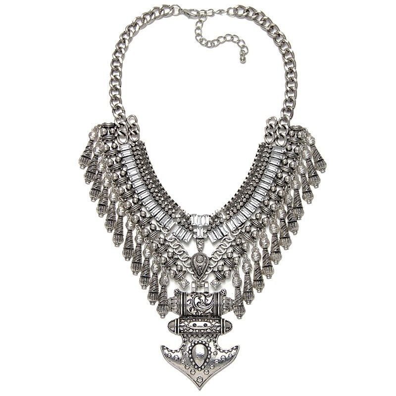 Womens Ladies Statement Big Large Silver Metal Collar Necklace Unique Unusual