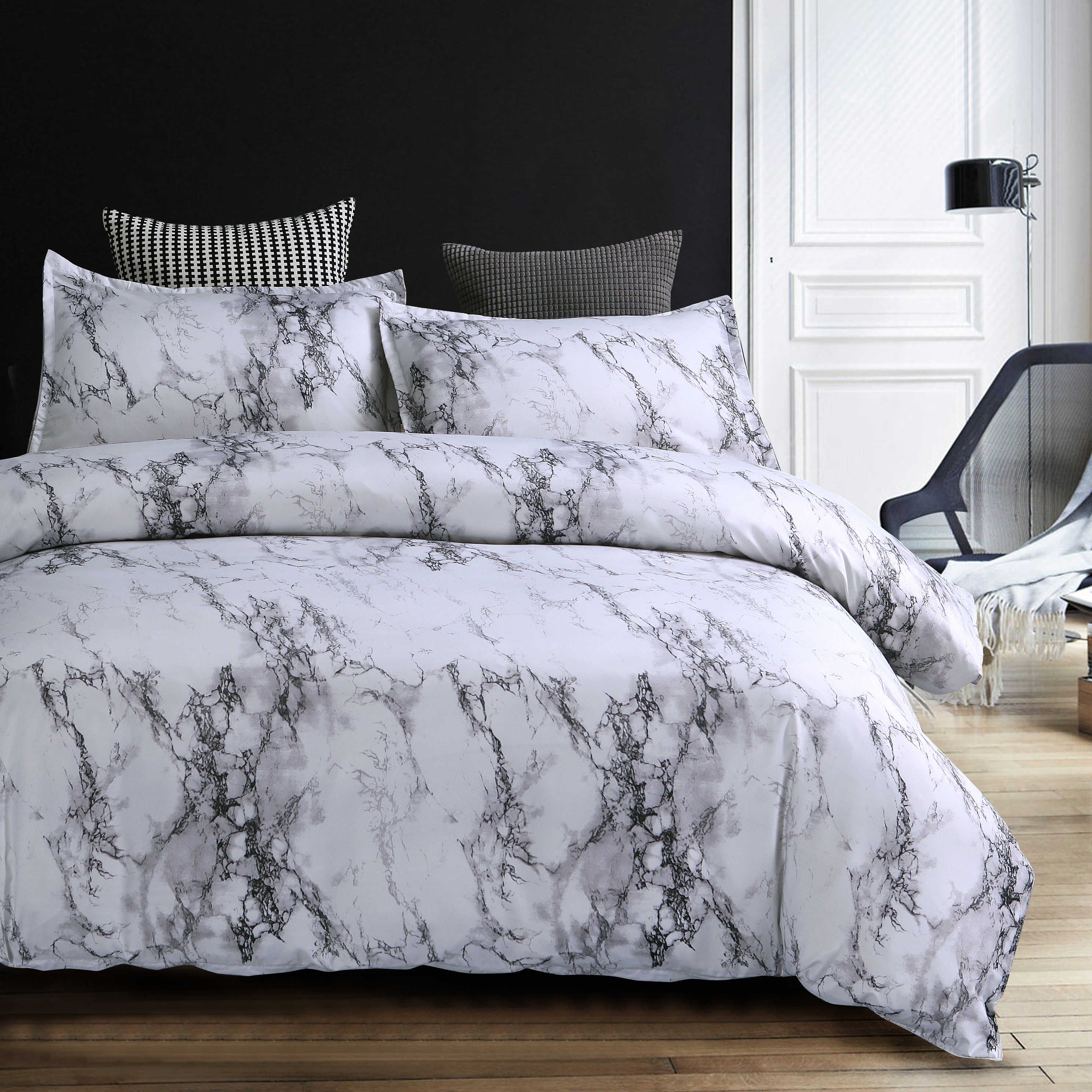 2020 Lucky King Size Gray White Marble Texture Pattern Duvet Cover