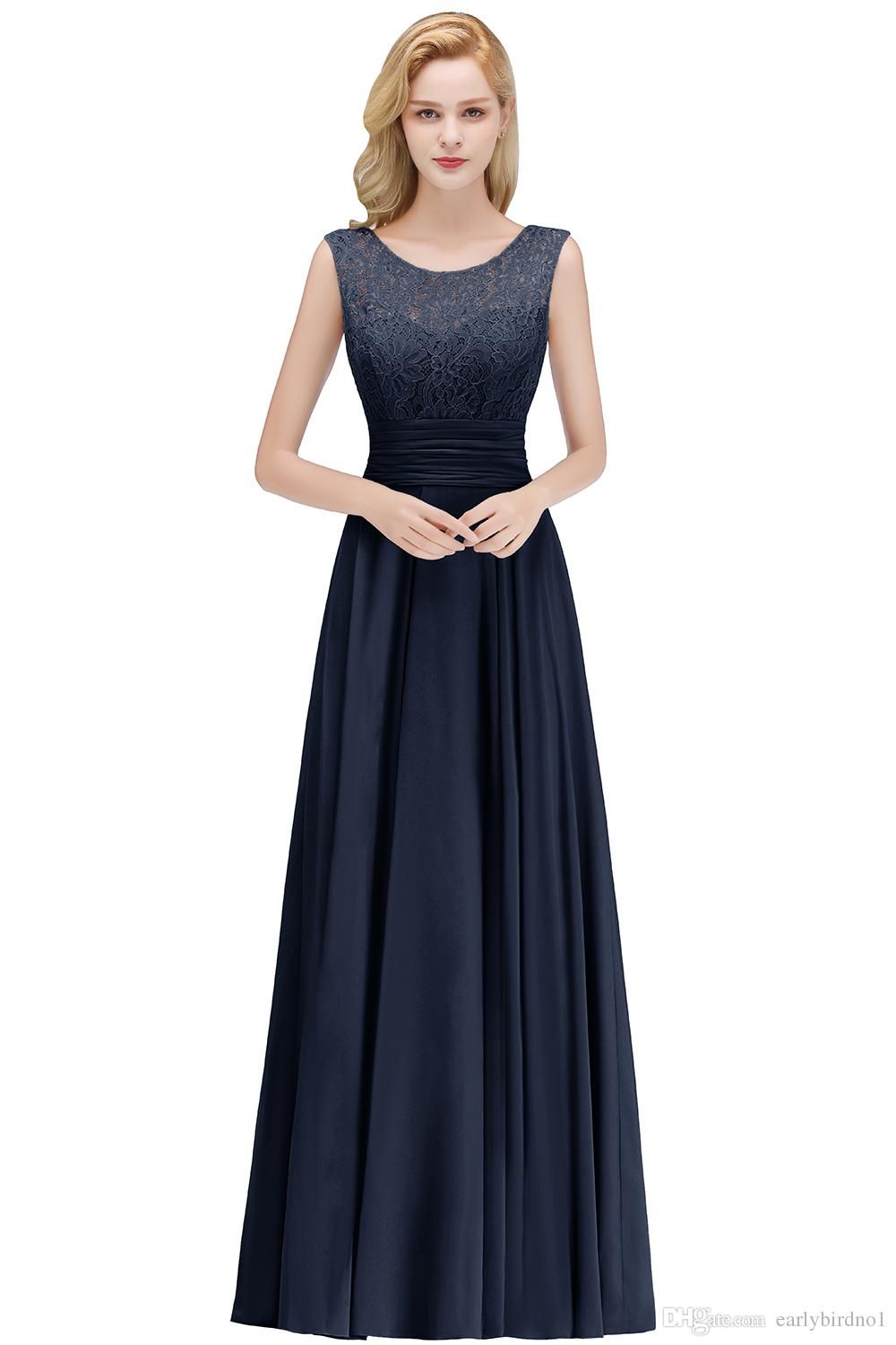 New Cheap Real Image Scoop Neck Evening Dresses Chiffon Lace Top Ruched ...