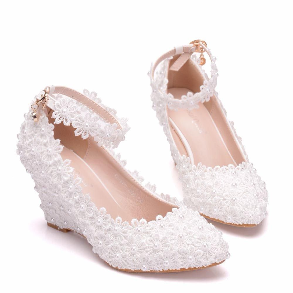Scarpe Da Sposa Con Pizzo.Acquista Scarpe Da Sposa Donna Fiore Bianco Pizzo Tacco Alto Con