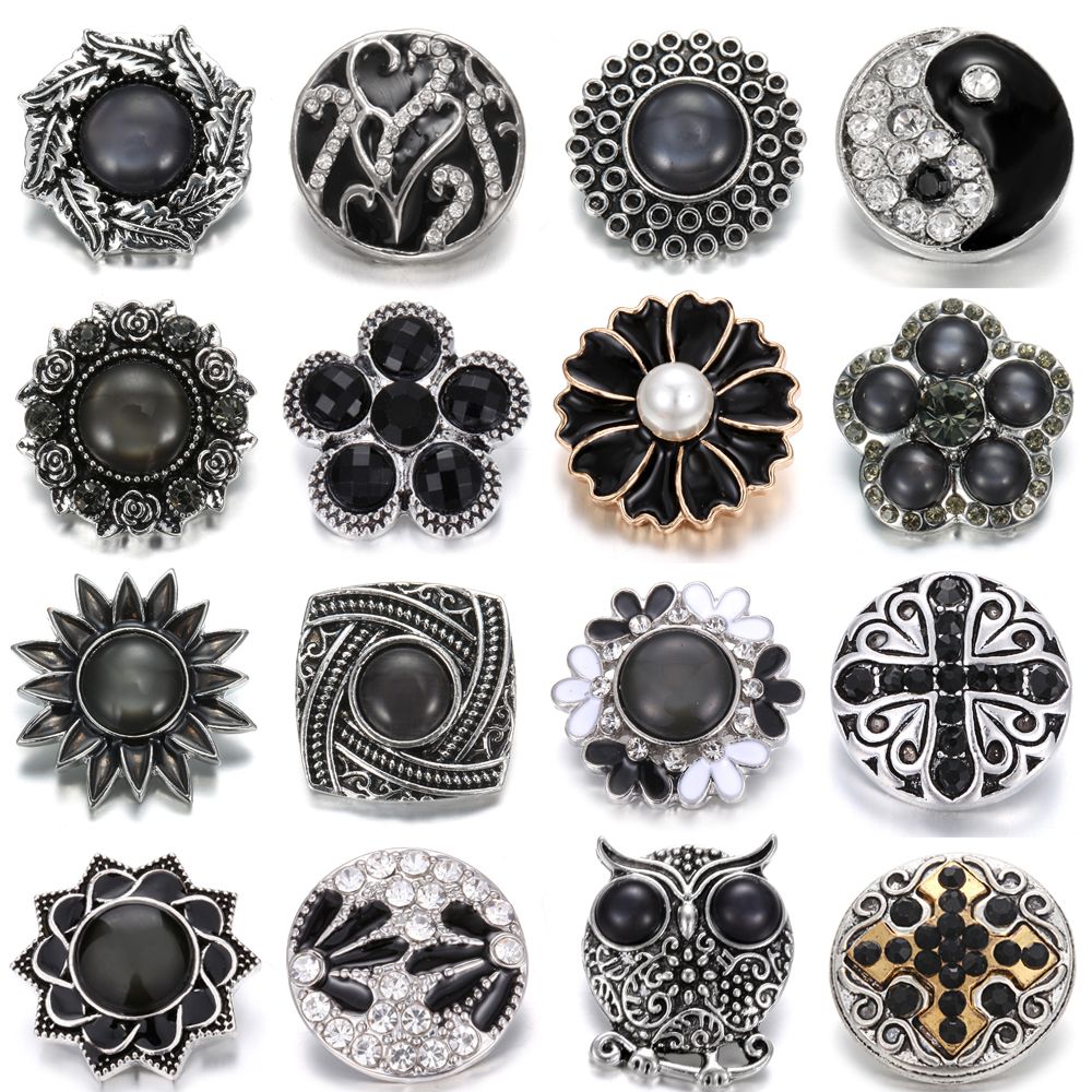 Acheter Nouveau Noosa Bijoux Fleur Noire 18mm Snap Boutons De Mode