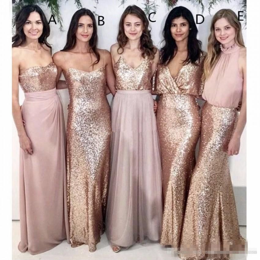 Long Rose Gold Sequins Bridesmaid Dresses Multi Styles