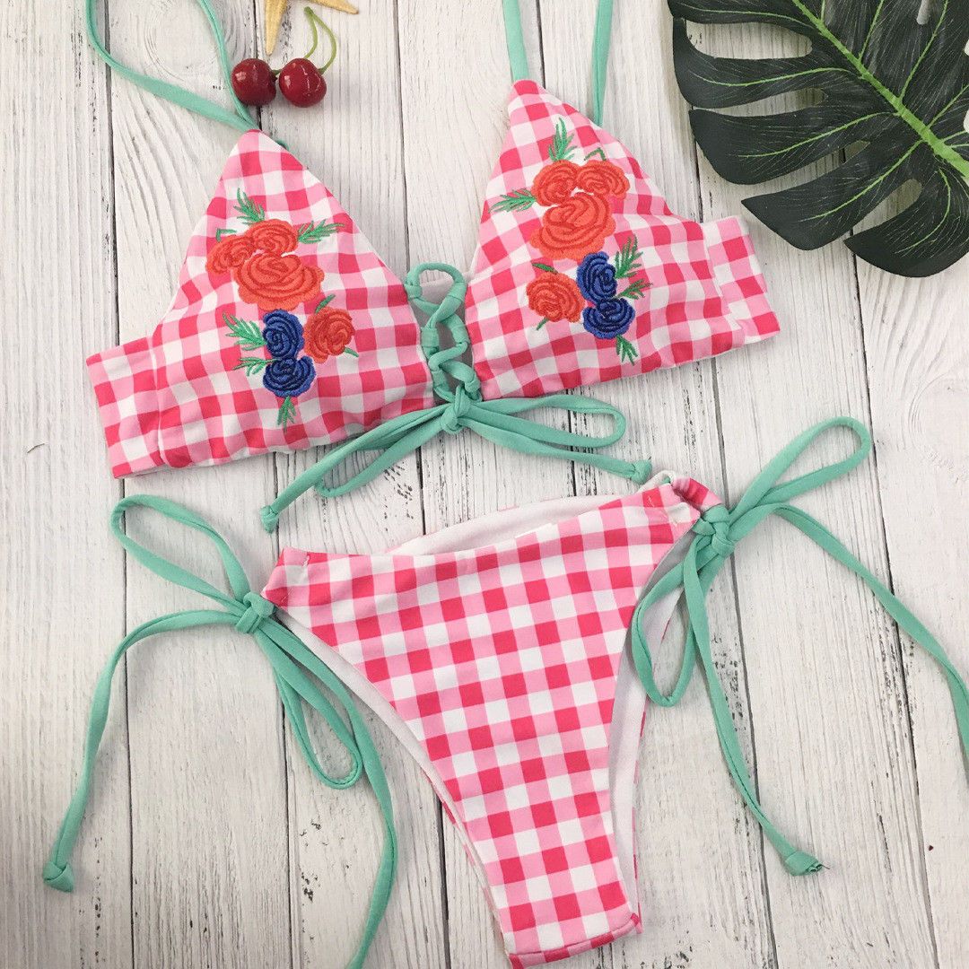 pink plaid bathing suit