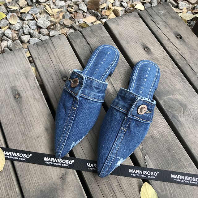 denim flat mules