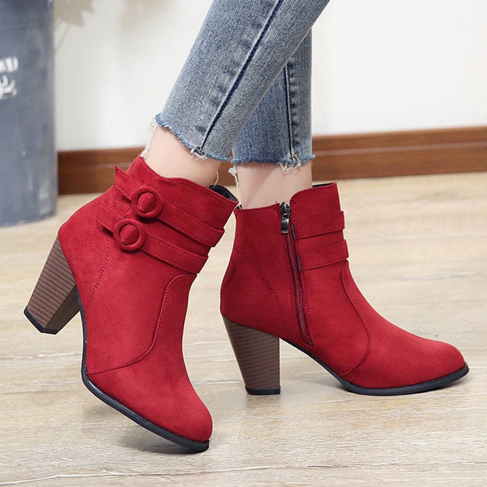 YOUYEDIAN Botas rojas para mujer 2018 Botines para mujer Zapatos tacón alto de otoño Moda