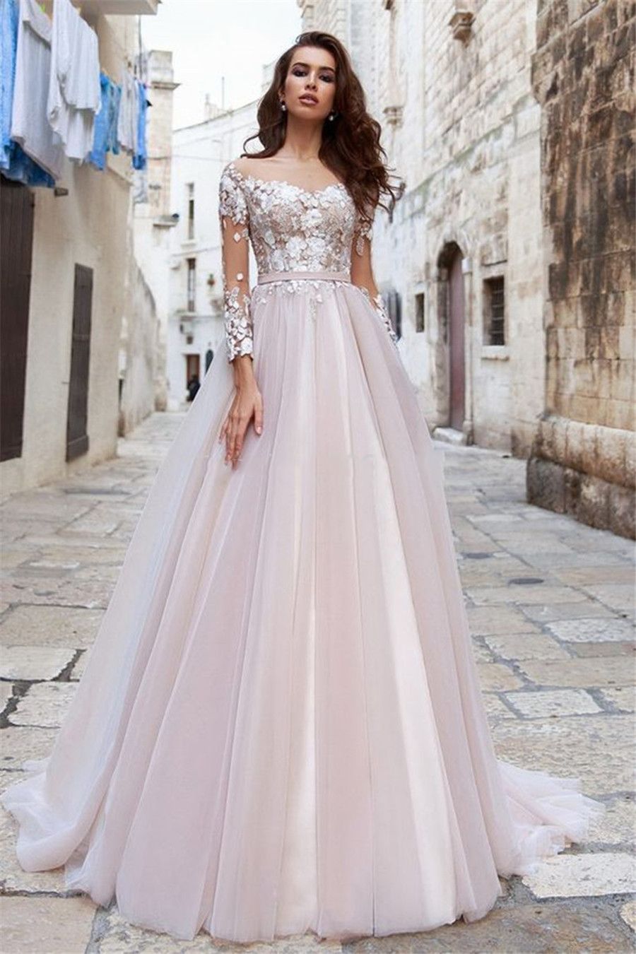 Discount Long Sleeves 2020 Modest Lace Appliques Bridal