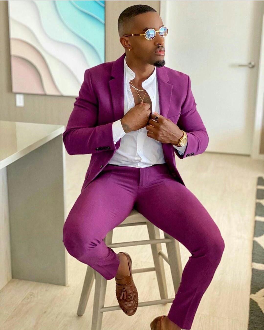 Purple Summer Men Suits Notched Lapel Weeding Suits For Men Slim Fit ...