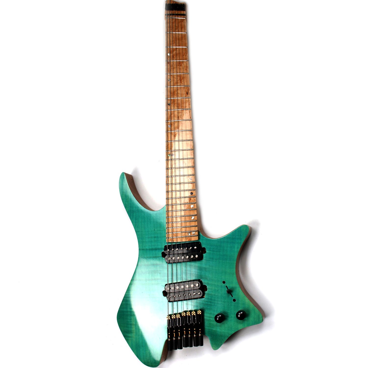 7 Strings Fanned Fret Headless Electric Guitar In Light Blue From