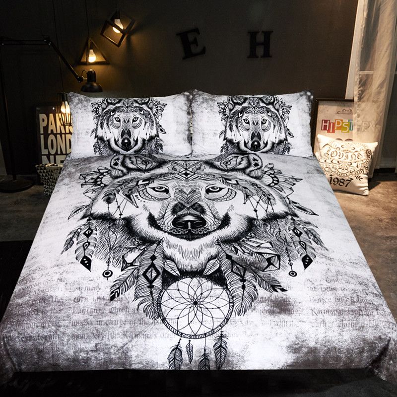 Animal Wolf Bed Cover Pillowcase 2 Duvet Cover Full Size Bedding