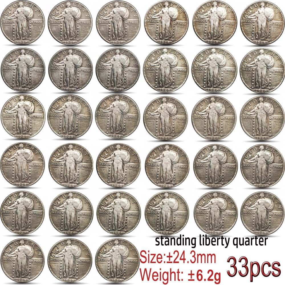 33pcs USA Standing Liberty Quarter Coins 1917-1930 di diversi anni copia vecchia moneta Art Collectibles