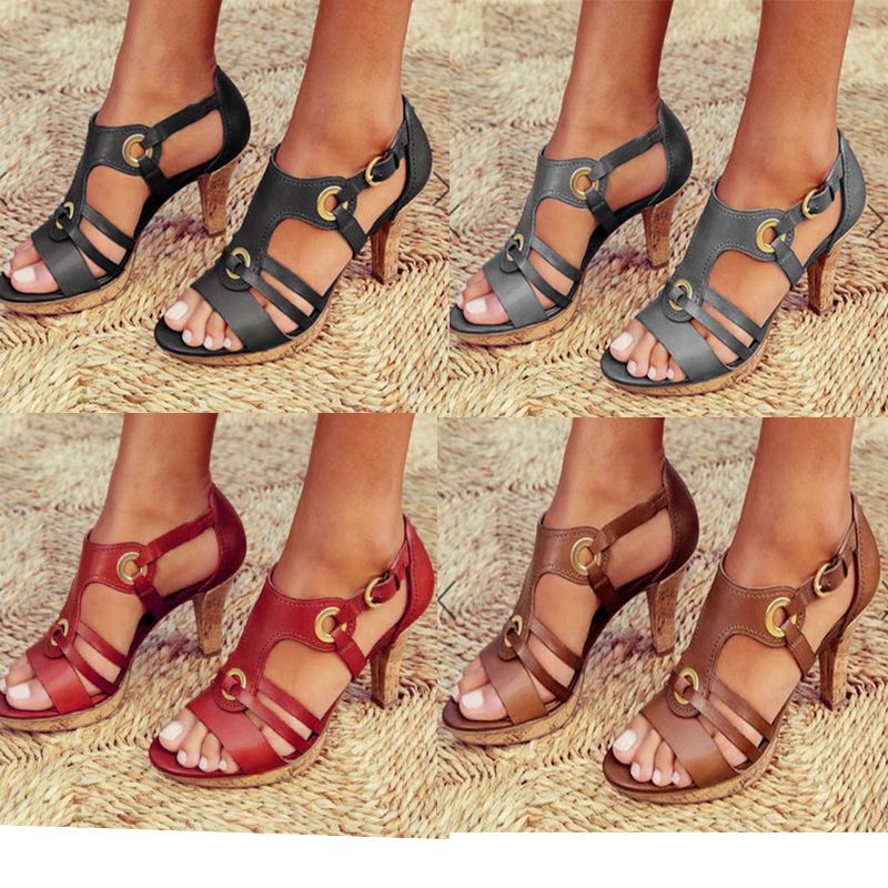 Ontwerper vrouwen hoge hak klassieke zwarte sandalen dames mode schoenen  met metalen knoppen hoge kwaliteit dunne