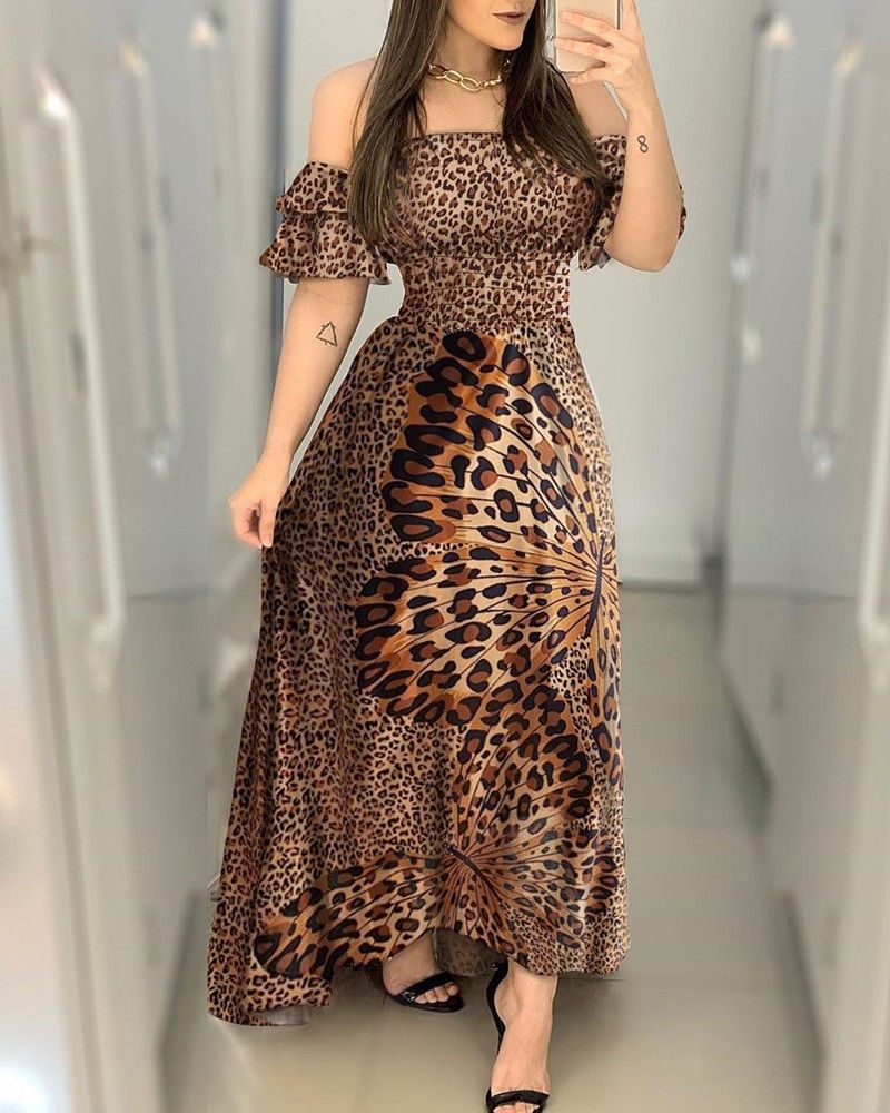 excusa venganza bañera De ropa informal para mujer diseñador mujer verano ropa de vestir Leopard  Impreso mariposa grande de