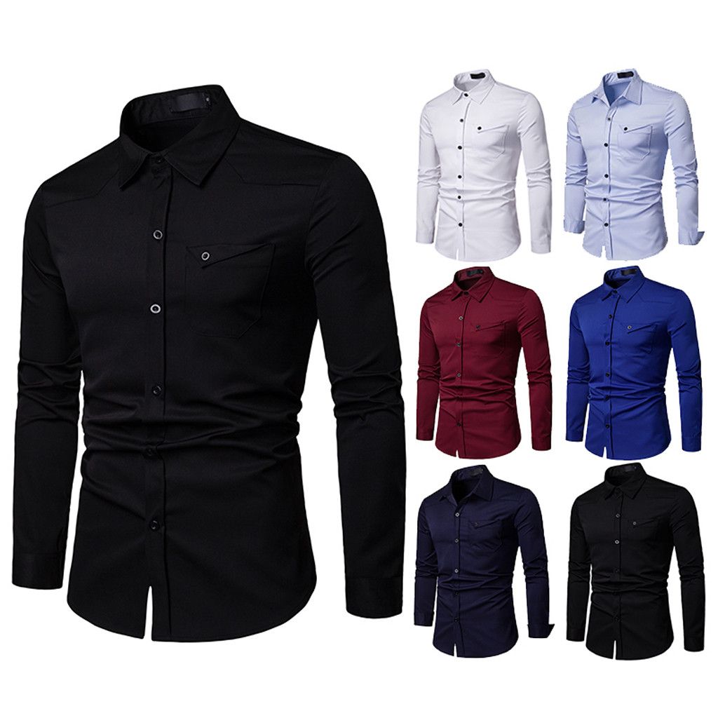 2021 Mens Dress Shirts Business Casual Long Sleeved Single Breasted ...