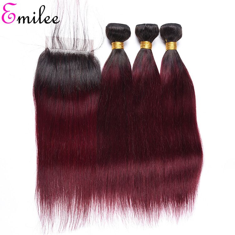 Emilee Mongolian Ombre Straight Hair Weave 1b 99j Ombre Human Hair