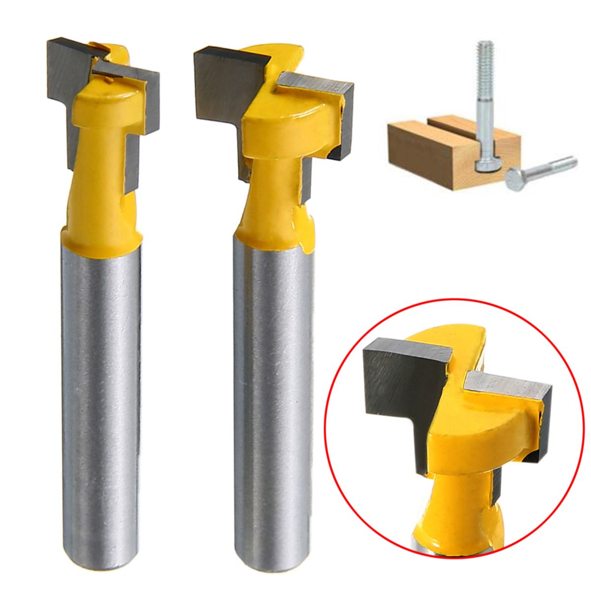 2pcs 1//4Inch Shank T-Slot Cutter Router Bit Set For 3//8 /& 1//2 Hex Bolt Tools