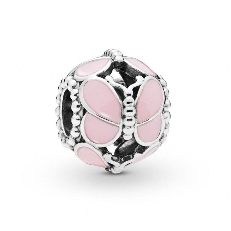New Authentic S925 Sterling Silver European Leart Charm Bead with Pink Enamel