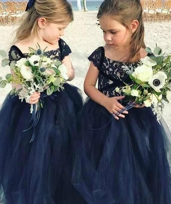navy blue lace flower girl dress