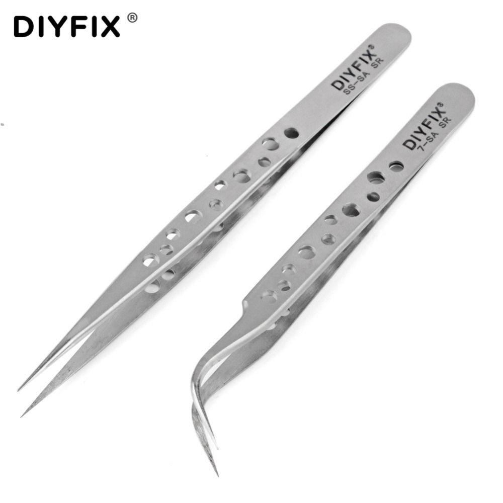 Stainless Steel Tweezers Repair Kit Repair Tools,Electronics Industrial Tweezers ,Anti-Static Curved Straight Tip Precision Stainless Steel Forceps for Craft DIY Beauty Electronics Repair Tool