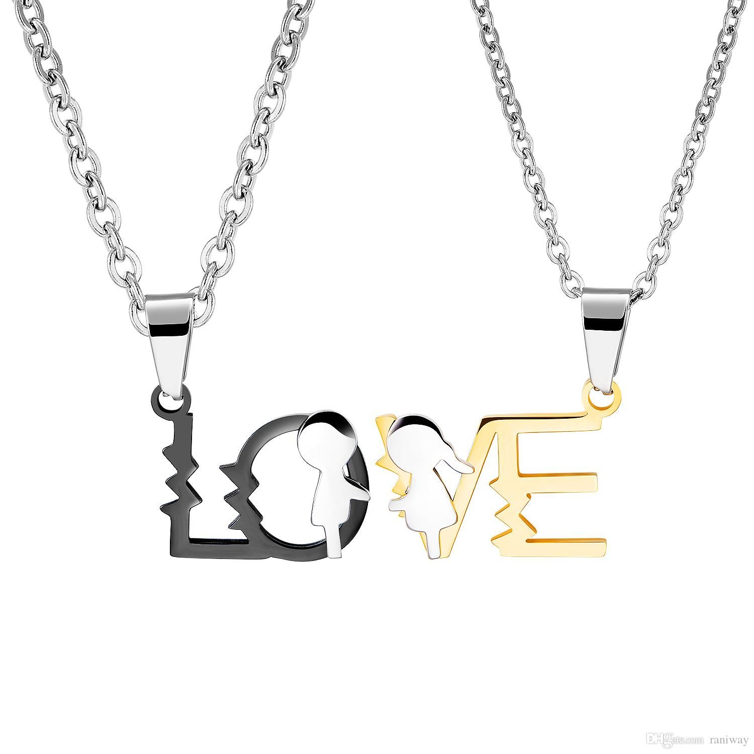 His and Hers Stainless Steel Matching Love Puzzle Couple Pendant Necklaces