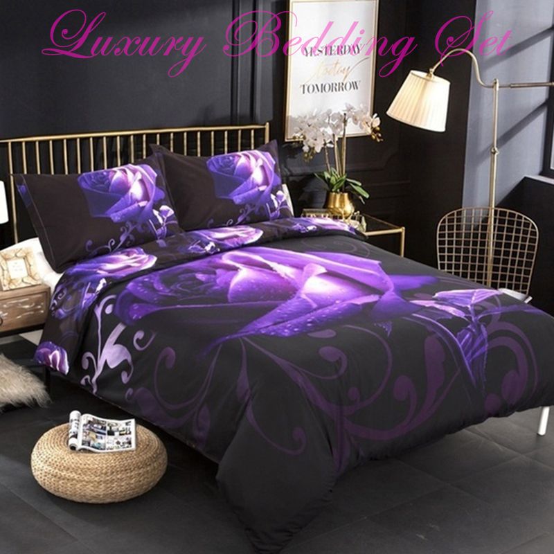 3d Purple Rose Duvet Cover Set Hd Cat Leopard Print Bedding Sets 2