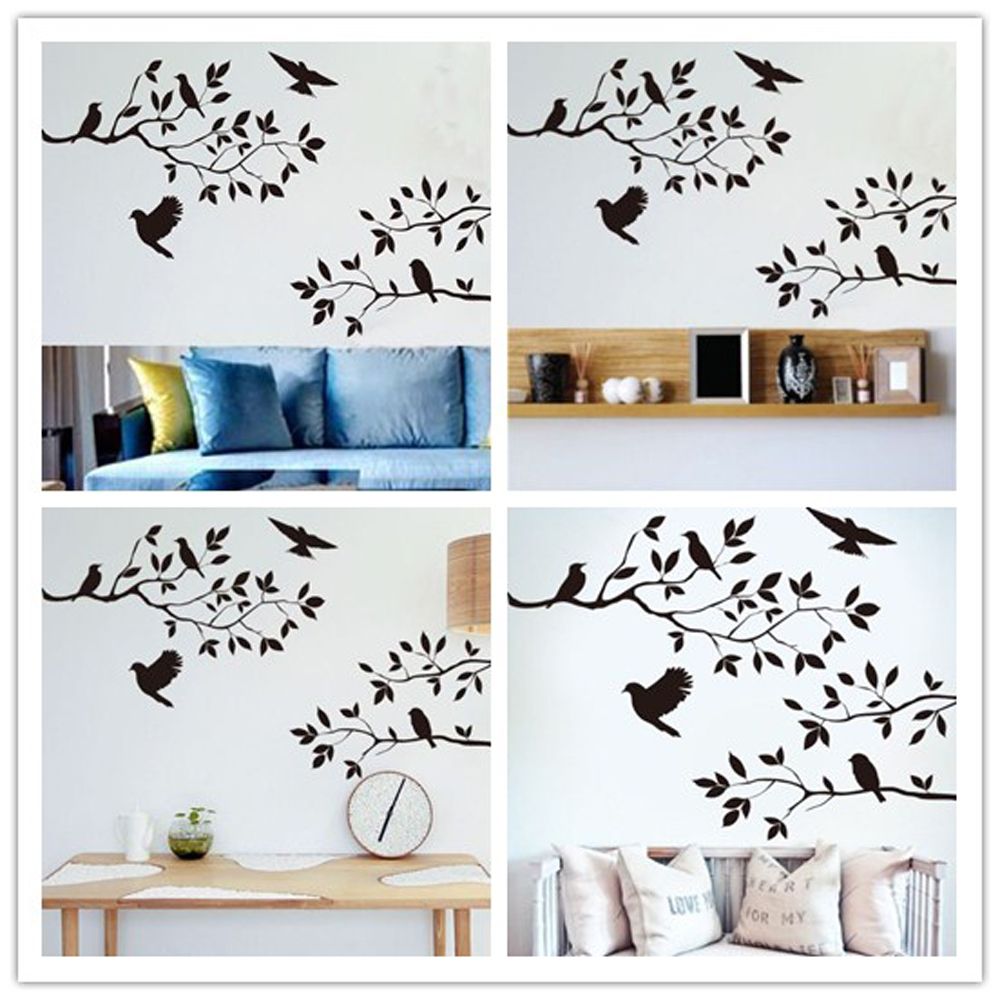 Black Birds Tree Branches Removable Vinyl Art Wall Sticker Home