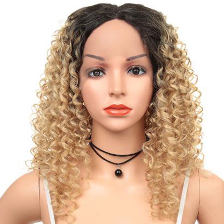 T1b 27 613 Kinky Curly Hair Long Ombre Lace Front Wig With Natural