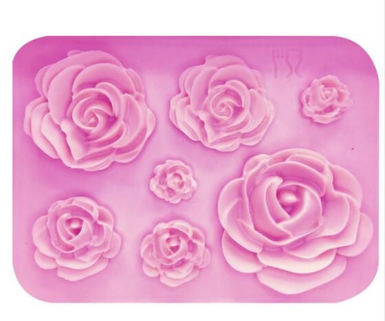 Rose Flower Petals Turn Sugar Cake Chocolate Decorative Silicone Mold Pink Colorful
