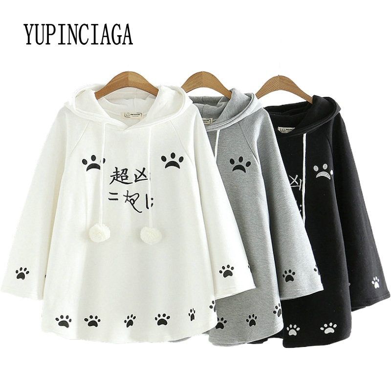 Sudaderas con para mujer Sudadera Gato Huellas Imprimir 2021 Primavera Manga Larga