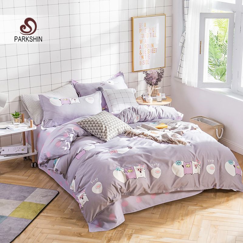 Parkshin Bedding Set Cute Pig Comforter Duvet Cover Sheet Elastic