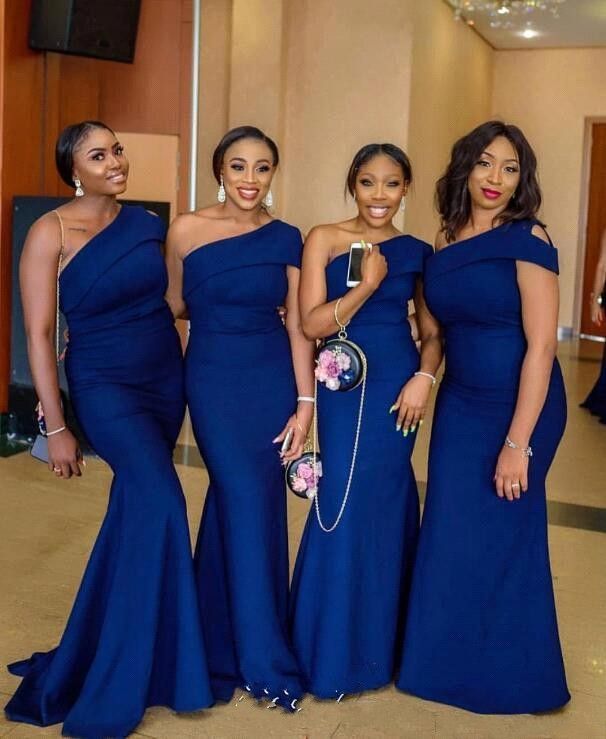 royal blue one shoulder bridesmaid dress