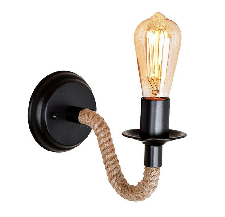 compre lampara industrial retro vintage cuerda de canamo luz de pared led loft montado aplique iluminacion interior escaleras lamparas de la sala llfa