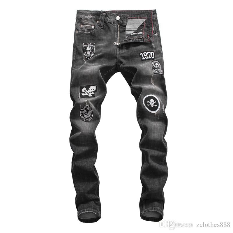 Los Hombres Ciclista Arrancó Largo Del Dril De Algodón Pantalones Skinny Jeans  Pantalones Destruido Elástico-pantalones Negros ~ Ropa Para Hombre \u003e  Simef.cl