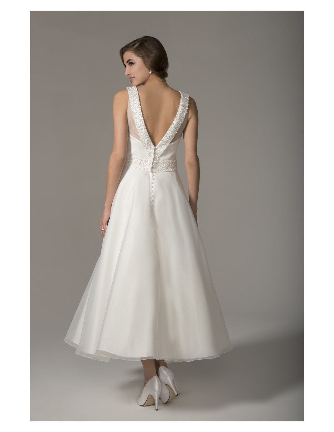 Acquista 2019 New Vintage Tea Lunghezza Organza Breve Abito Da Sposa Senza Maniche In Rilievo A Line Anni 50 Anni 60 Abiti Da Sposa Informali Custom Made A 56 01 Dal Totallymodest It Dhgate Com