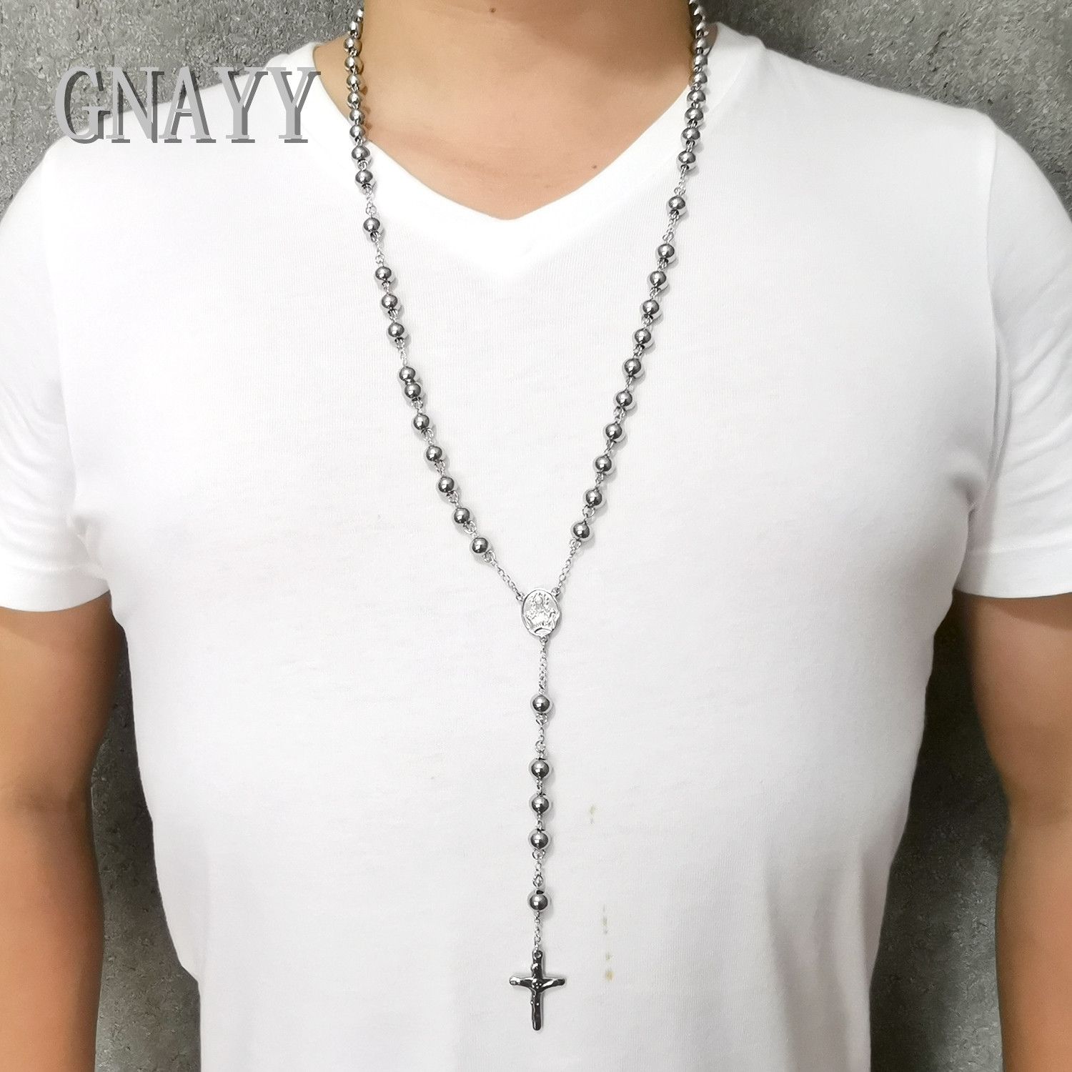 Collar Rosario Con Colgante De Cruz De Jesús Acero Inoxidable Y Plata Enorme Y Pesado, Bola De 30 Pulgadas Y 8mm Para De Hombres De 6,59 € | DHgate