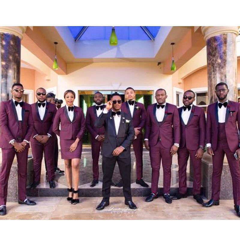 Burgundy Customized Groomsmen Suit 