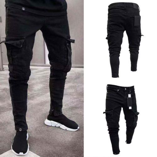 2021 Fashion Men New Long Pants Skinny Cargo Combat Slim Casual Biker ...