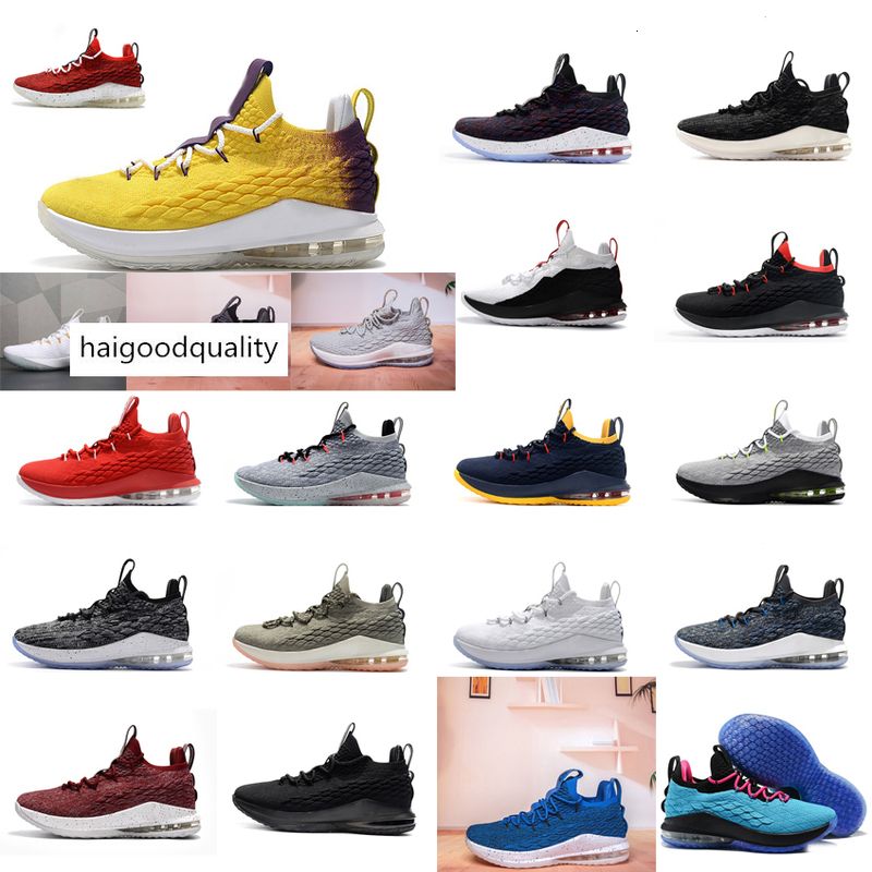 Barato LeBron 15 zapatos de baloncesto bajo para equipo rojo amarillo negro blanco lobo