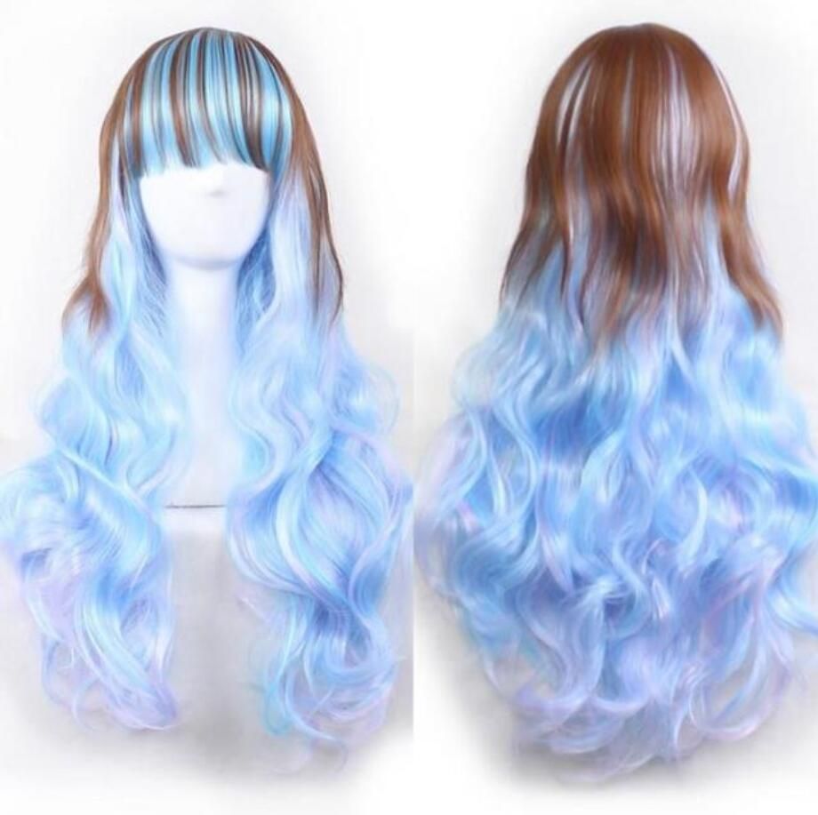 European and American new anime long curly hair light blue Japanese girl Harajuku style ultra-mixed wave curly wig European and American new anime long curly hair light blue Japanese girl Harajuku style ultra-mixed wave curly wig