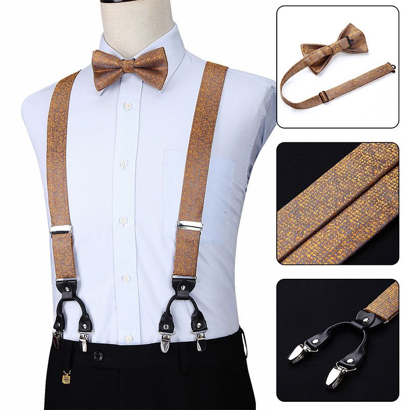 Men’s Pocket Square Necktie Elastic Suspenders Braces Handkerchief Ties Set