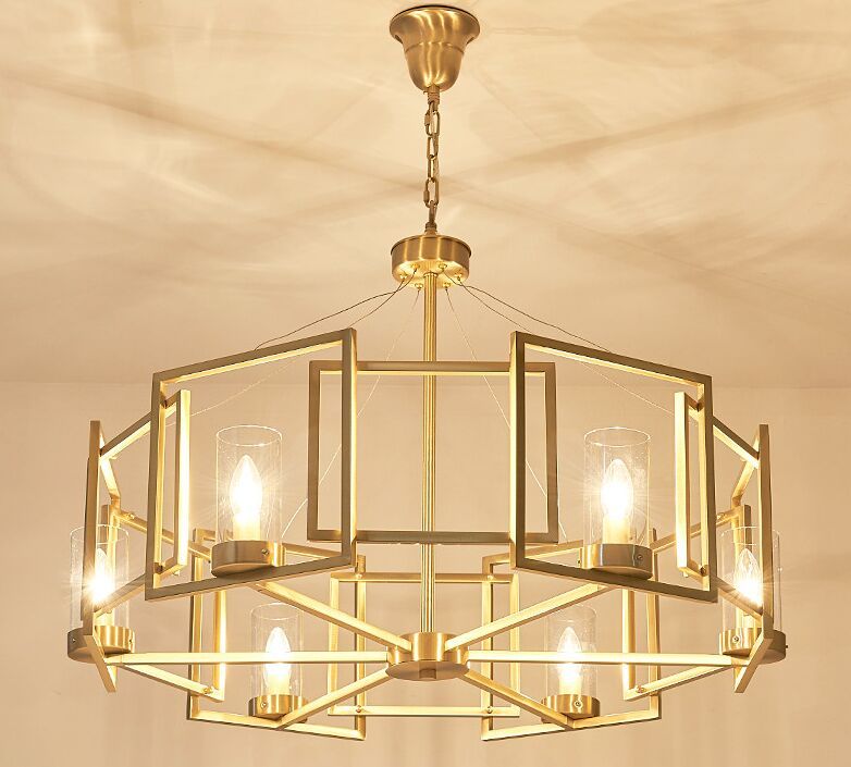 Modern Copper Box Chandelier Frame Geometric LED Lamp 6 8 Heads For