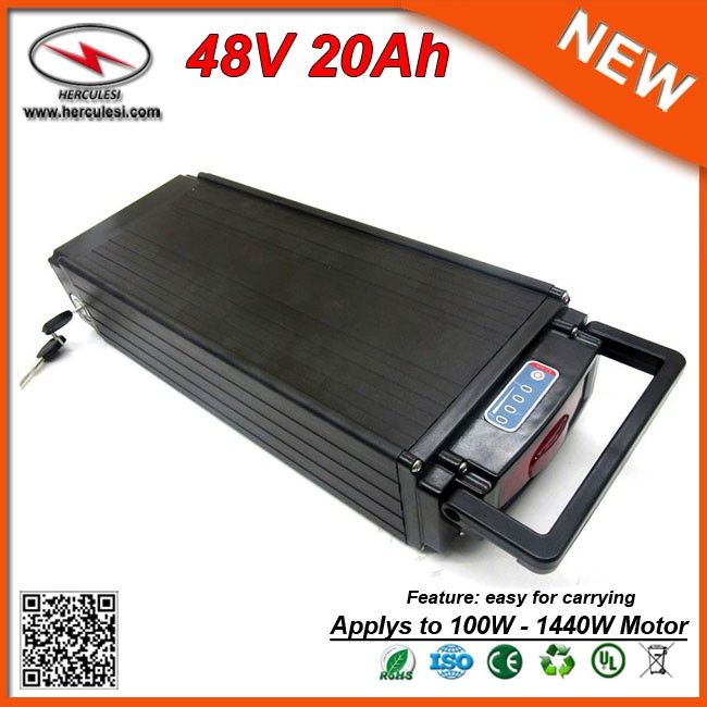 Smart Rear Rack 1000W Ebike Battery 48V 20Ah With Tail Light Built In 2500mah 18650 Cell 30A BMS