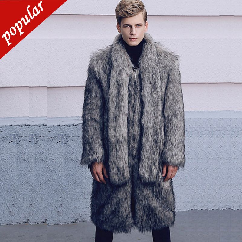 2020 Winter Men Thick Warm Shawl Collar Long Faux Fur Coats Male Fake ...