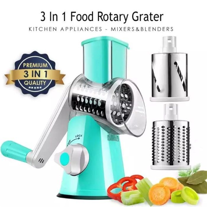 KEOUKE Manual Rotary Cheese Grater - Veggie Slicer Shredder Nuts Grinder with A Stainless Steel Peeler (Green)