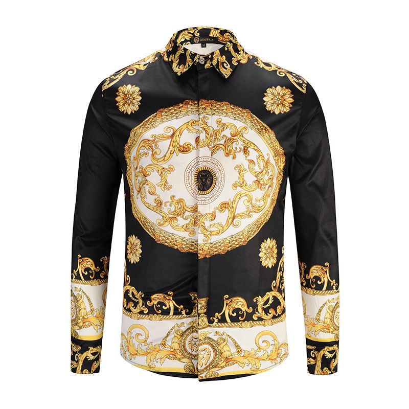 2020 3d Printed Gold Flowers Men Shirts Man Vintage Dress Shirts