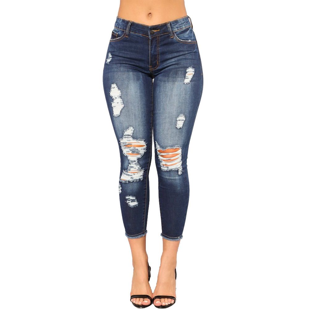 reales 2019 Jeans para mujer Skinny Ripped Hole Jeans Pantalones de media Dama Sexy