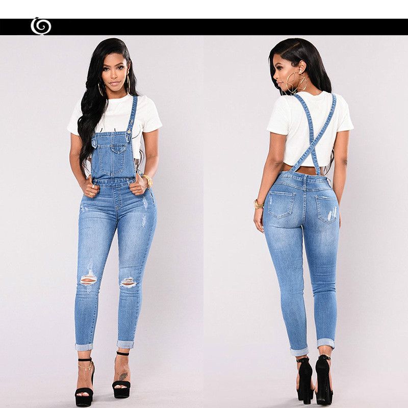 2020 QMGOOD Denim Overalls Woman 2018 