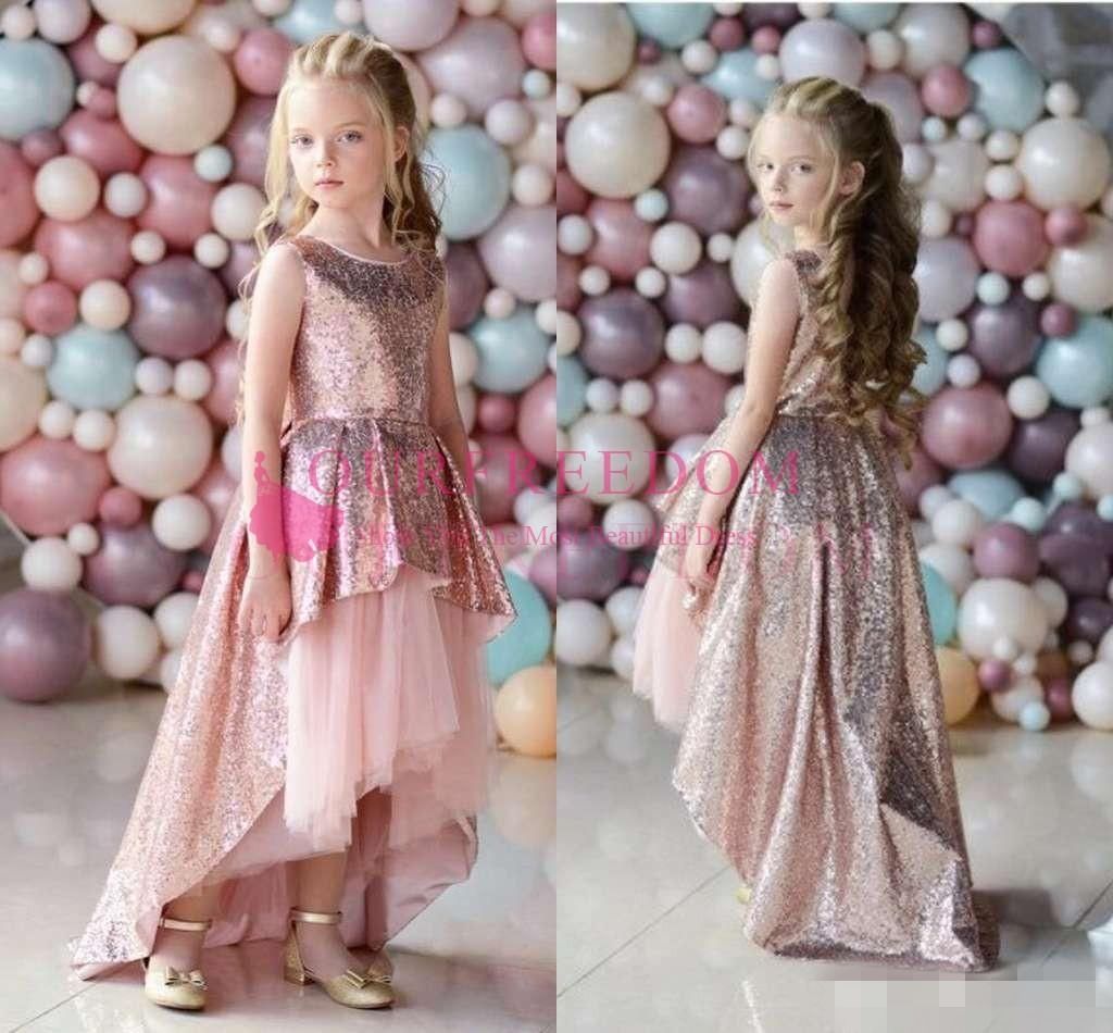 Acecharming Wedding Flower Girls Dress Sequin Sleeveless Lace Dress for 3-12 Years Old Girls 