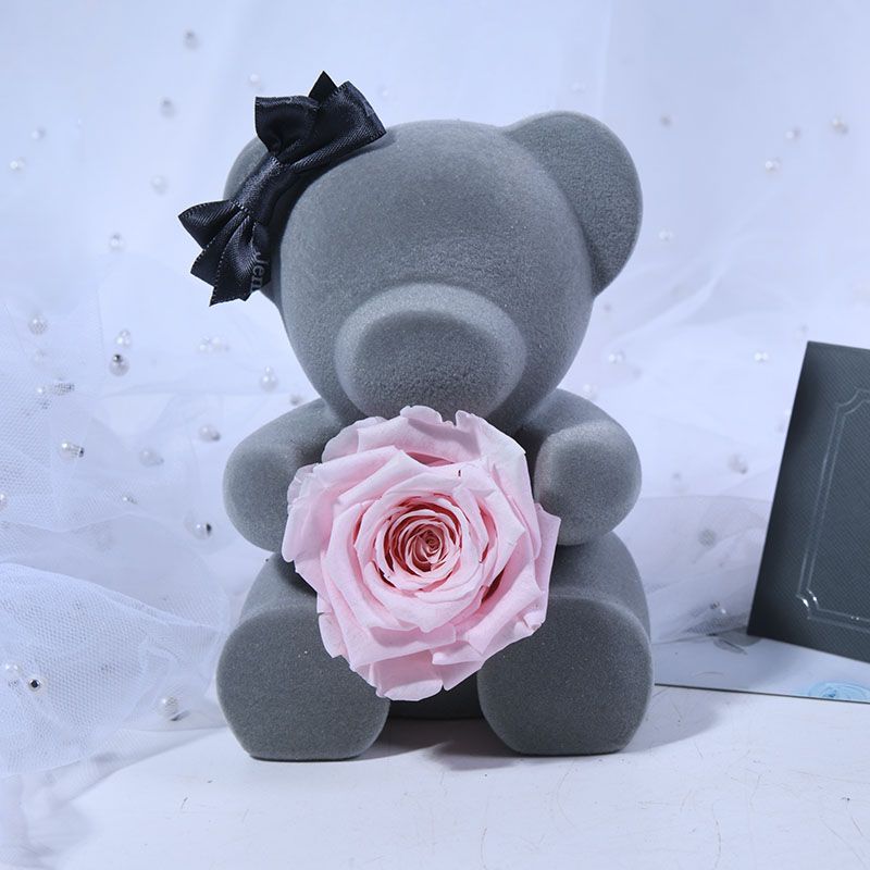 Flores decorativas baratas al por mayor belleza artificial Rosas preservadas  Pequeño oso de peluche DIY para